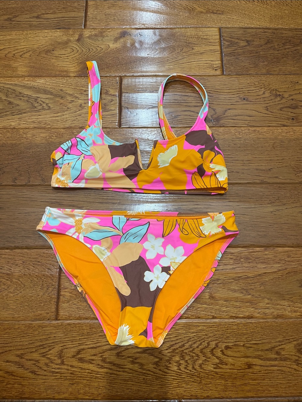 aerie Floral Bikini in Orange, Pink & Brown